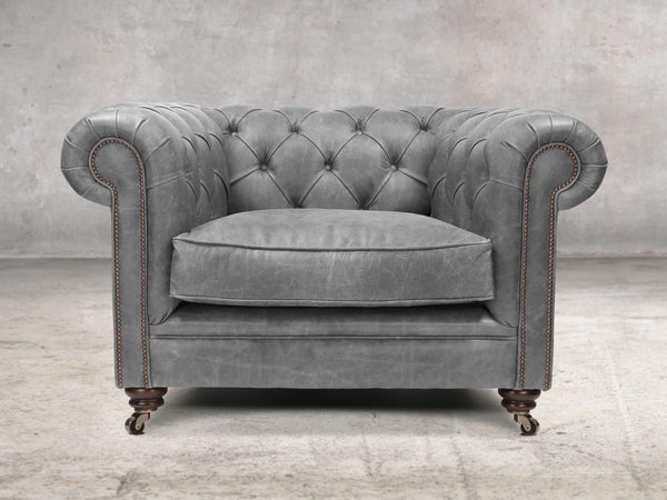 Alfred Chesterfield Chair In Grey Vintage Leather