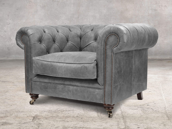 Alfred Chesterfield Chair In Grey Vintage Leather