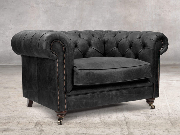 Alfred Chesterfield Snuggler In Black Vintage Leather