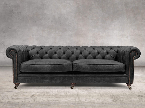 Alfred Extra Large Chesterfield Sofa In Black Vintage Leather