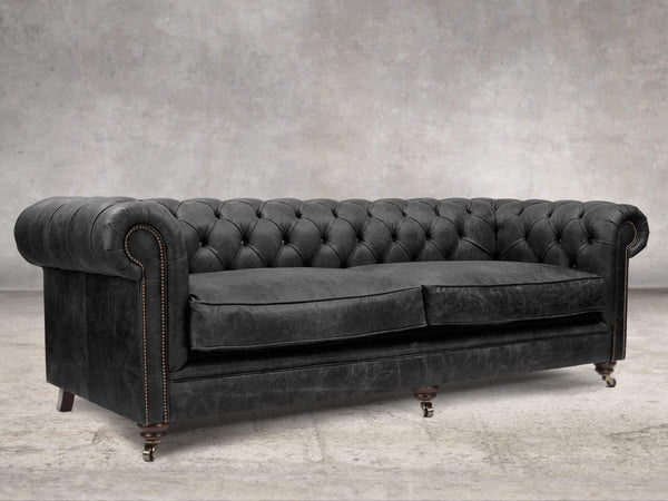 Alfred Extra Large Chesterfield Sofa In Black Vintage Leather