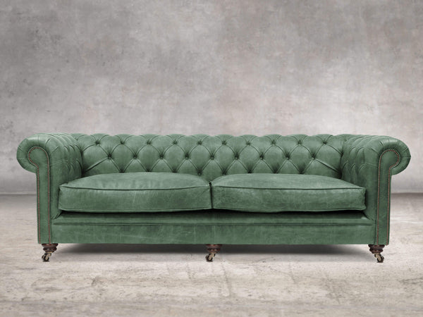 Alfred Extra Large Chesterfield Sofa In Green Vintage Leather