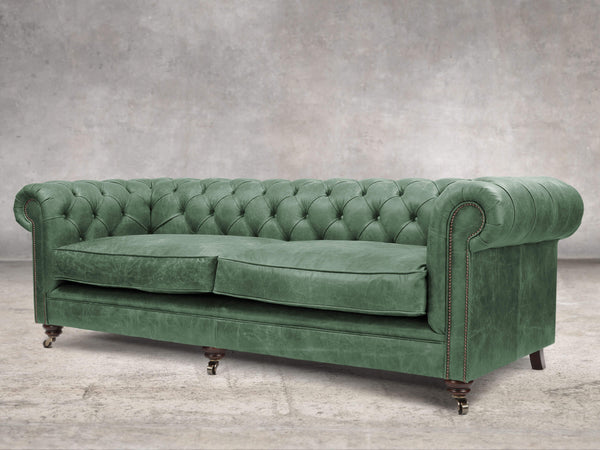 Alfred Extra Large Chesterfield Sofa In Green Vintage Leather