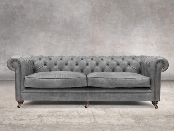 Alfred Extra Large Chesterfield Sofa In Grey Vintage Leather