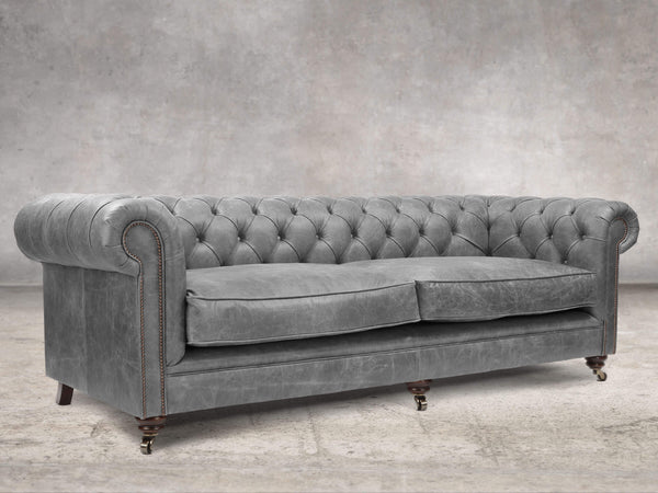 Alfred Extra Large Chesterfield Sofa In Grey Vintage Leather