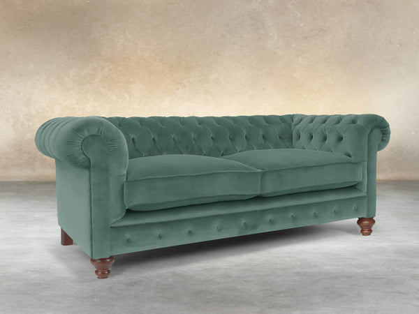 Arthur 2 Seat Chesterfield Sofa In Aqua Lush Velvet