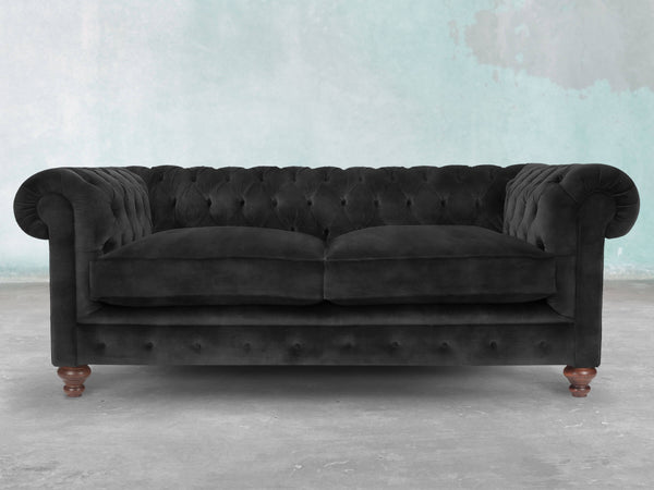 Arthur 2 Seat Chesterfield Sofa In Black Cat Vintage Velvet