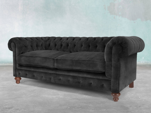 Arthur 2 Seat Chesterfield Sofa In Black Cat Vintage Velvet