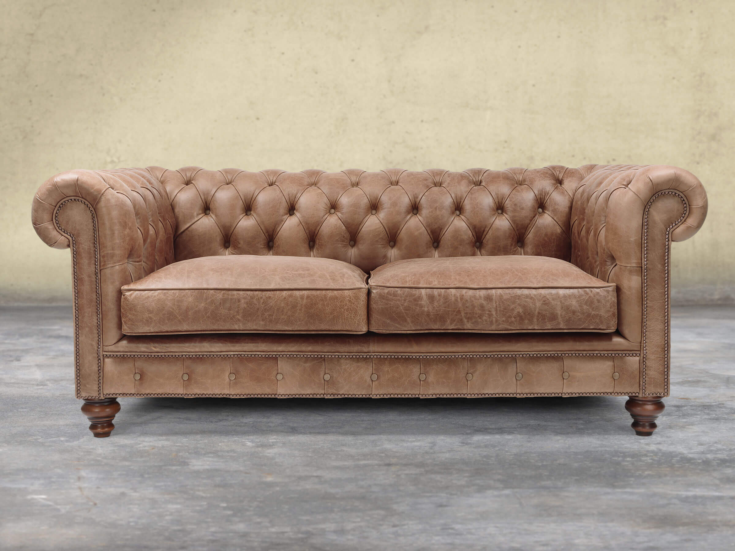 Arthur 2 Seat Chesterfield Sofa In Brown Vintage Leather