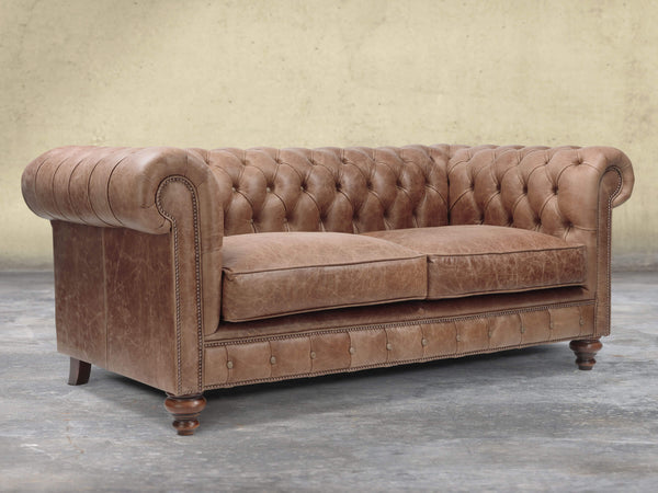 Arthur 2 Seat Chesterfield Sofa In Brown Vintage Leather