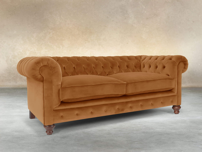 Arthur 2 Seat Chesterfield Sofa In Burnt Orange Lush Velvet