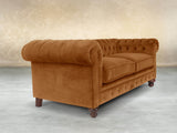 Arthur 2 Seat Chesterfield Sofa In Burnt Orange Lush Velvet