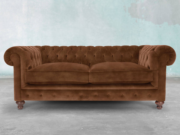 Arthur 2 Seat Chesterfield Sofa In Burnt Umber Vintage Velvet