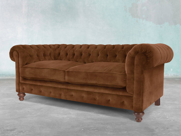 Arthur 2 Seat Chesterfield Sofa In Burnt Umber Vintage Velvet