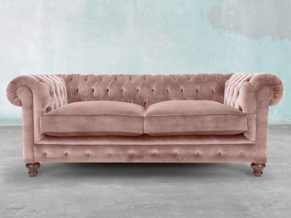 Arthur 2 Seat Chesterfield Sofa In Dusky Pink Vintage Velvet