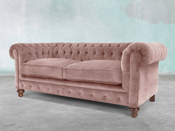 Arthur 2 Seat Chesterfield Sofa In Dusky Pink Vintage Velvet