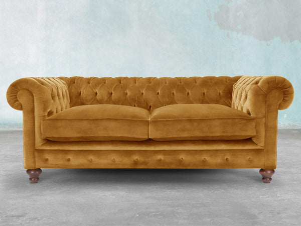 Arthur 2 Seat Chesterfield Sofa In Gold Vintage Velvet