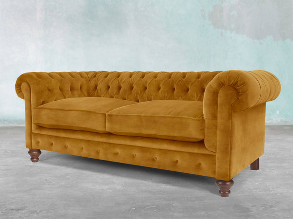 Arthur 2 Seat Chesterfield Sofa In Gold Vintage Velvet
