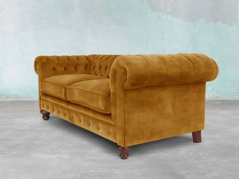 Arthur 2 Seat Chesterfield Sofa In Gold Vintage Velvet