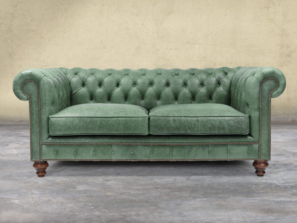 Arthur 2 Seat Chesterfield Sofa In Green Vintage Leather