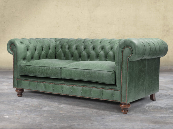 Arthur 2 Seat Chesterfield Sofa In Green Vintage Leather