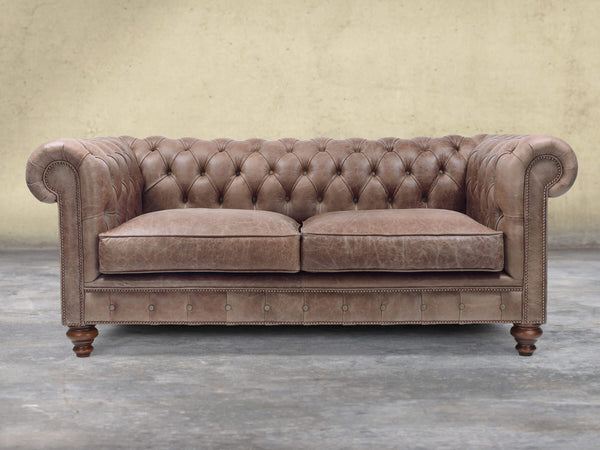 Arthur 2 Seat Chesterfield Sofa In Hickory Vintage Leather