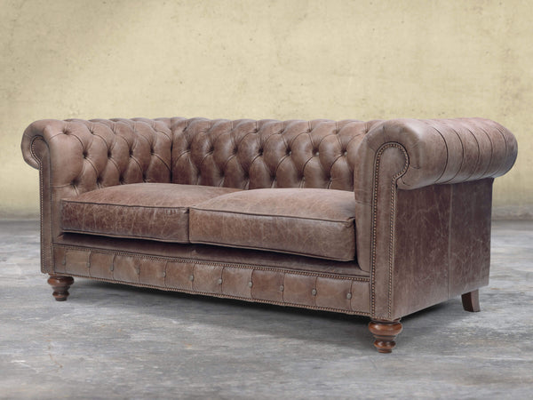 Arthur 2 Seat Chesterfield Sofa In Hickory Vintage Leather