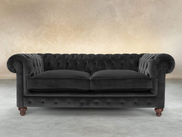 Arthur 2 Seat Chesterfield Sofa In Jet Black Lush Velvet