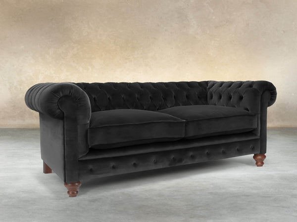 Arthur 2 Seat Chesterfield Sofa In Jet Black Lush Velvet