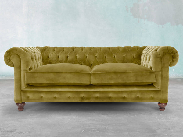 Arthur 2 Seat Chesterfield Sofa In Olive Vintage Velvet