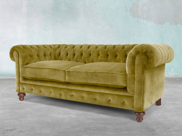 Arthur 2 Seat Chesterfield Sofa In Olive Vintage Velvet