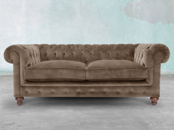 Arthur 2 Seat Chesterfield Sofa In Otter Vintage Velvet