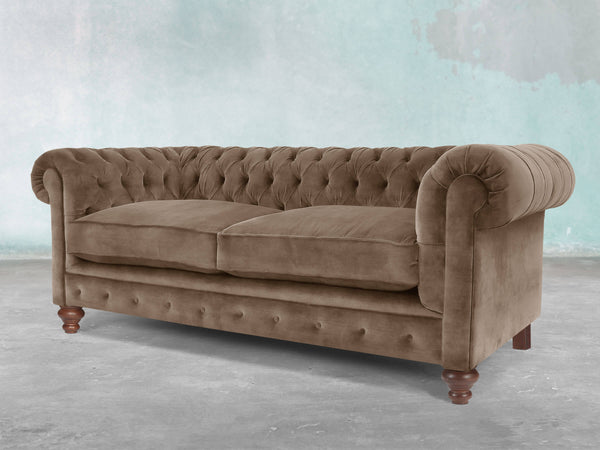 Arthur 2 Seat Chesterfield Sofa In Otter Vintage Velvet