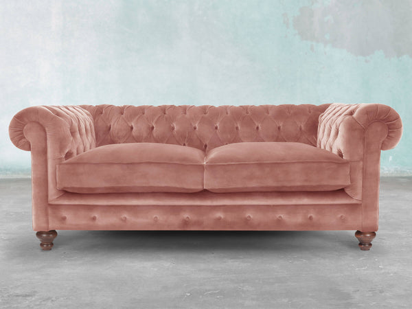 Arthur 2 Seat Chesterfield Sofa In Pink Blush Vintage Velvet