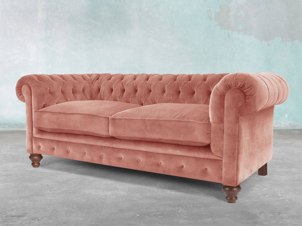 Arthur 2 Seat Chesterfield Sofa In Pink Blush Vintage Velvet