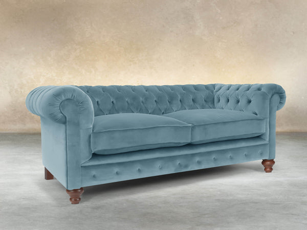 Arthur 2 Seat Chesterfield Sofa In Sky Lush Velvet