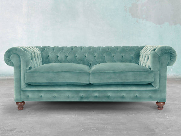 Arthur 2 Seat Chesterfield Sofa In Summer Mist Vintage Velvet