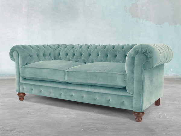 Arthur 2 Seat Chesterfield Sofa In Summer Mist Vintage Velvet