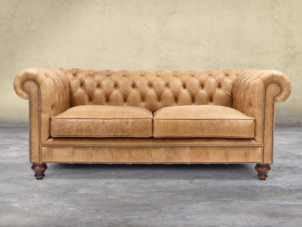 Arthur 2 Seat Chesterfield Sofa In Tan Vintage Leather