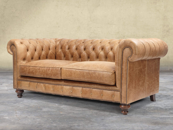 Arthur 2 Seat Chesterfield Sofa In Tan Vintage Leather