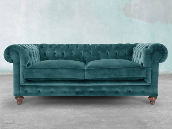 Arthur 2 Seat Chesterfield Sofa In Teal Vintage Velvet