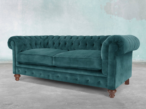 Arthur 2 Seat Chesterfield Sofa In Teal Vintage Velvet