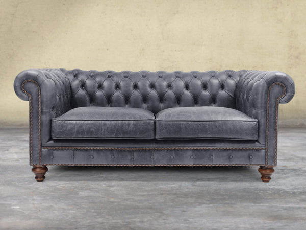 Arthur 2 Seat Chesterfield Sofa In Thunder Vintage Leather