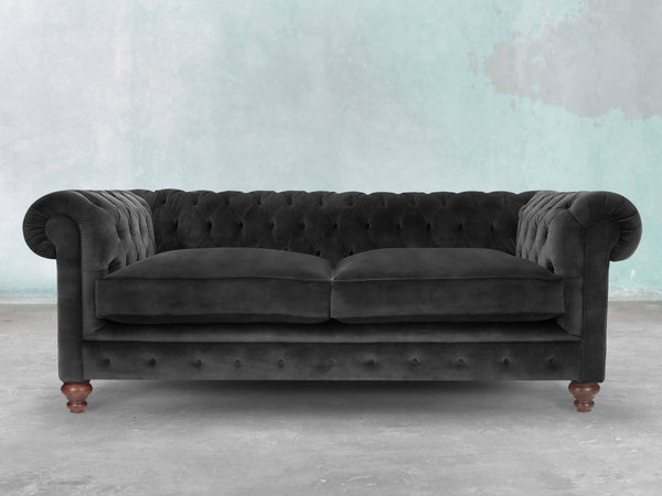 Arthur 3 Seat Chesterfield Sofa In Black Cat Vintage Velvet