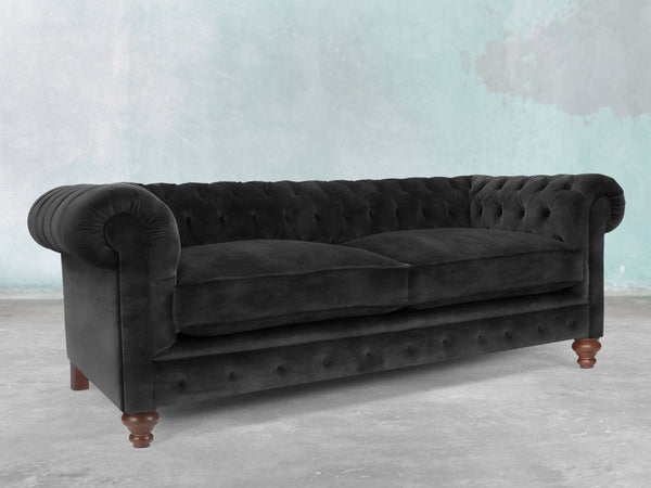 Arthur 3 Seat Chesterfield Sofa In Black Cat Vintage Velvet