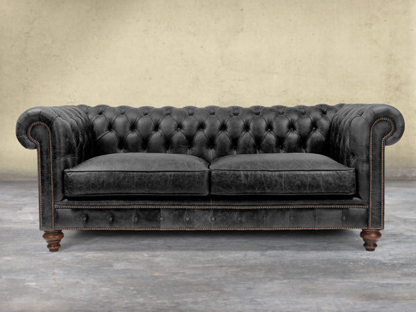 Arthur 3 Seat Chesterfield Sofa In Black Vintage Leather