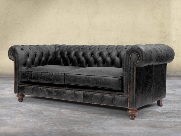 Arthur 3 Seat Chesterfield Sofa In Black Vintage Leather