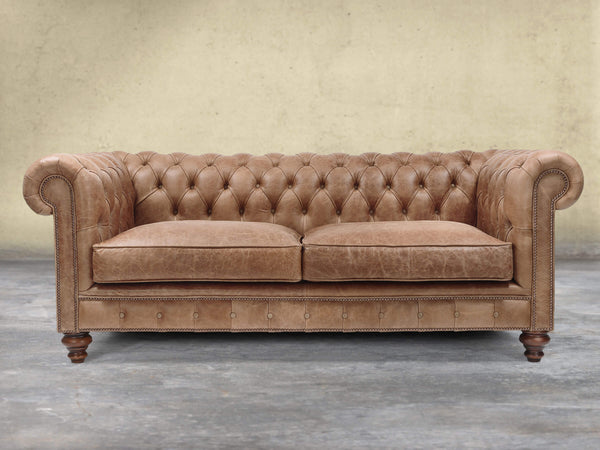 Arthur 3 Seat Chesterfield Sofa In Brown Vintage Leather