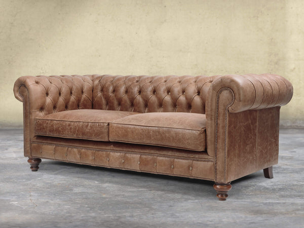 Arthur 3 Seat Chesterfield Sofa In Brown Vintage Leather