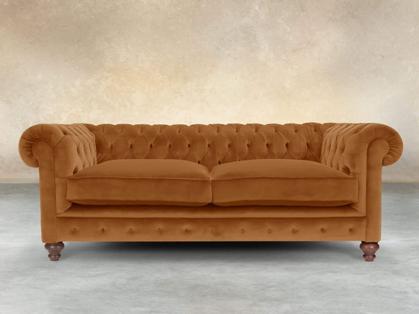 Arthur 3 Seat Chesterfield Sofa In Burnt Orange Lush Velvet